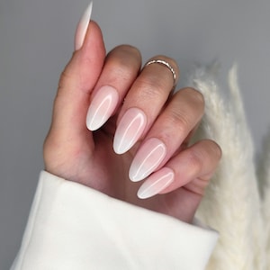 Press on Nails, Ombre French Boomer, Pink White, Almond Coffin, Long Short Gloss Matt, UK False Nails, Abstract, French Tip Frenchy
