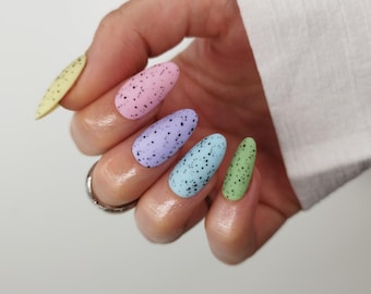 Pastel Mini Egg Easter Press on Nails - Speckled Gradient Glue on False Nails