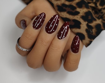 Polka Dot Dark Burgundy Red Press on Nails
