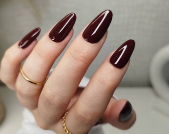 Appuyez sur les ongles, Maroon Burgundy Dark Red, Almond Square Coffin Oval Stiletto, Handmade UK Fake False Nails Set, Noël Hiver Automne Automne