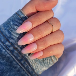 Aura Peach Pink, Press on False Nails, Aurora Airbrush Effect, Almond Coffin Stiletto Square, Long Short Gloss Matte, Ombre