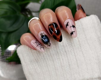 Ghost Bat Web Tortoise Shell Halloween Press on Nails
