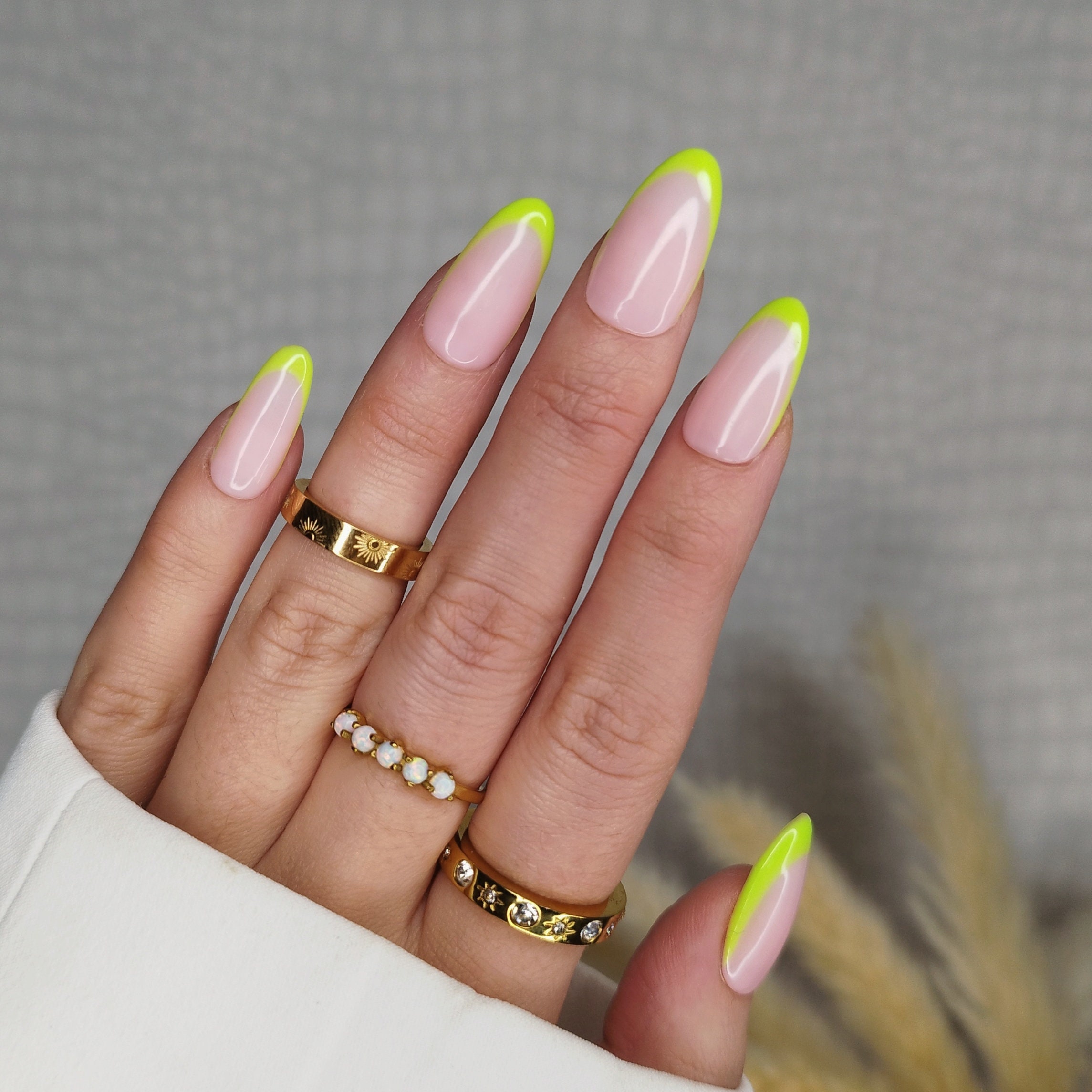 Vibrant Almond Nails with Neon Polish
