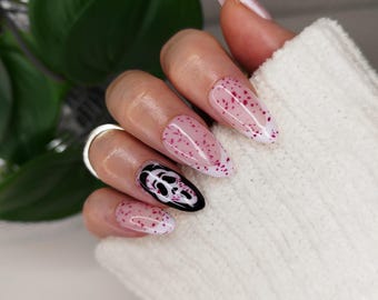 Ghost Blood Spatter Press on Nails, Halloween Blood Drip Faslse Nails
