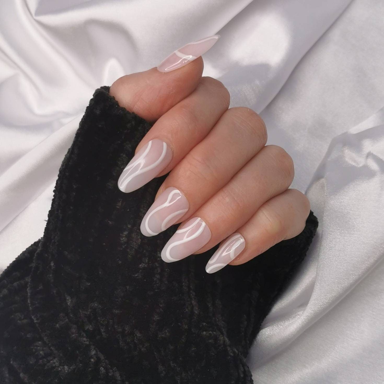 Classic Almond Nails with Pastel Swirls