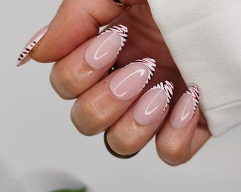 French Tip Zebra Press on Nails, Burgundy Dark Red Animal Print False Nails
