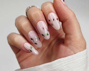 Christmas Press on Nails, Chrome Christmas Tree Fairy Light False Nails