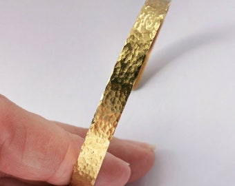 Skinny Hammered brass adjustable cuff bangle, textured stacker bracelet, gold jewellery