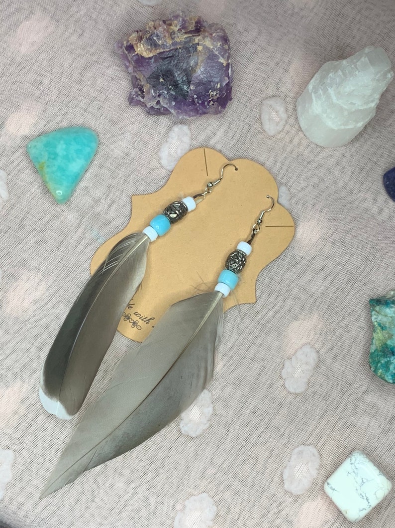 Duck Feather Earrings Duck duck Grey duck