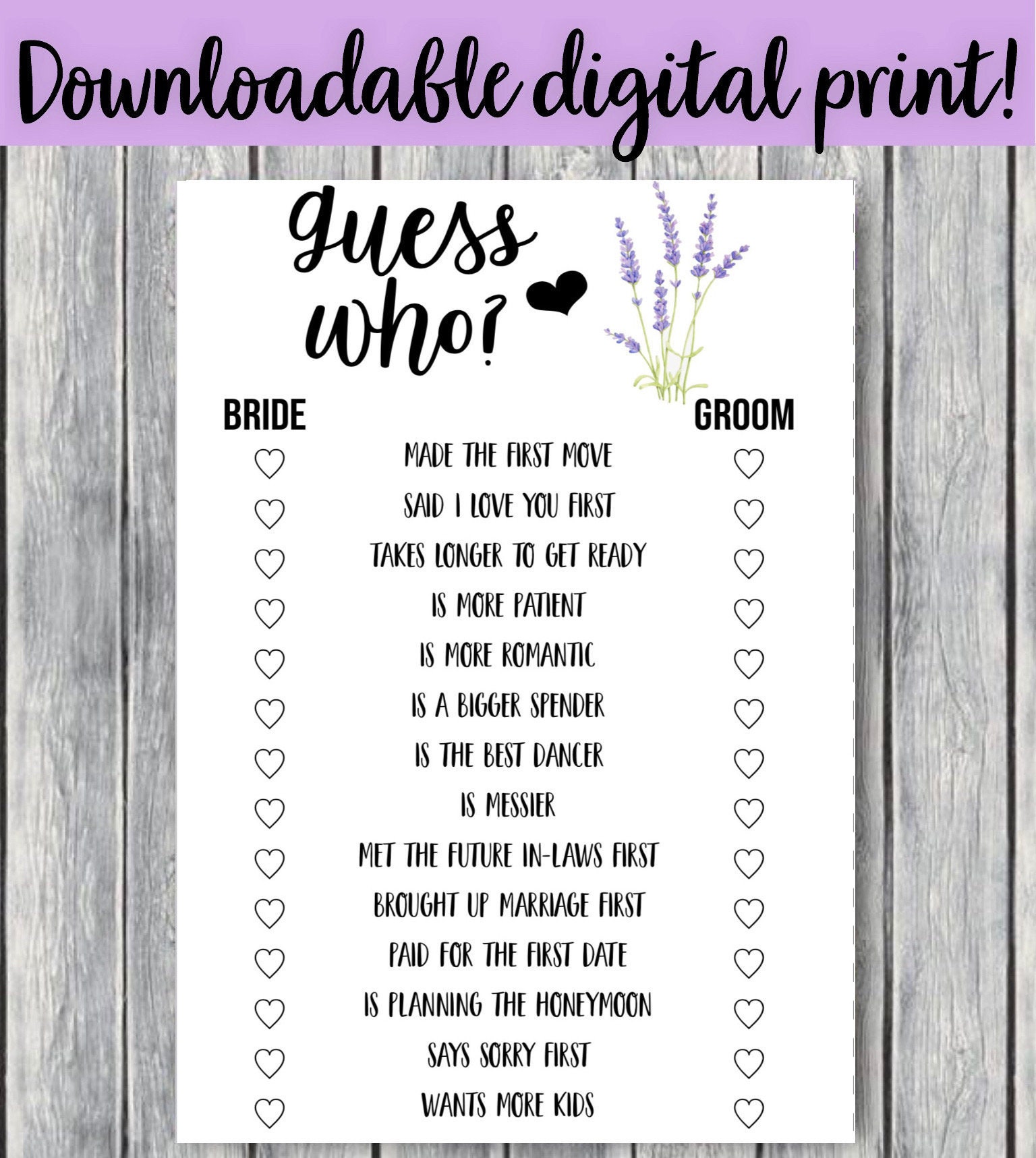 Guess Who Bride or Groom Bridal Shower Wedding Game - Etsy