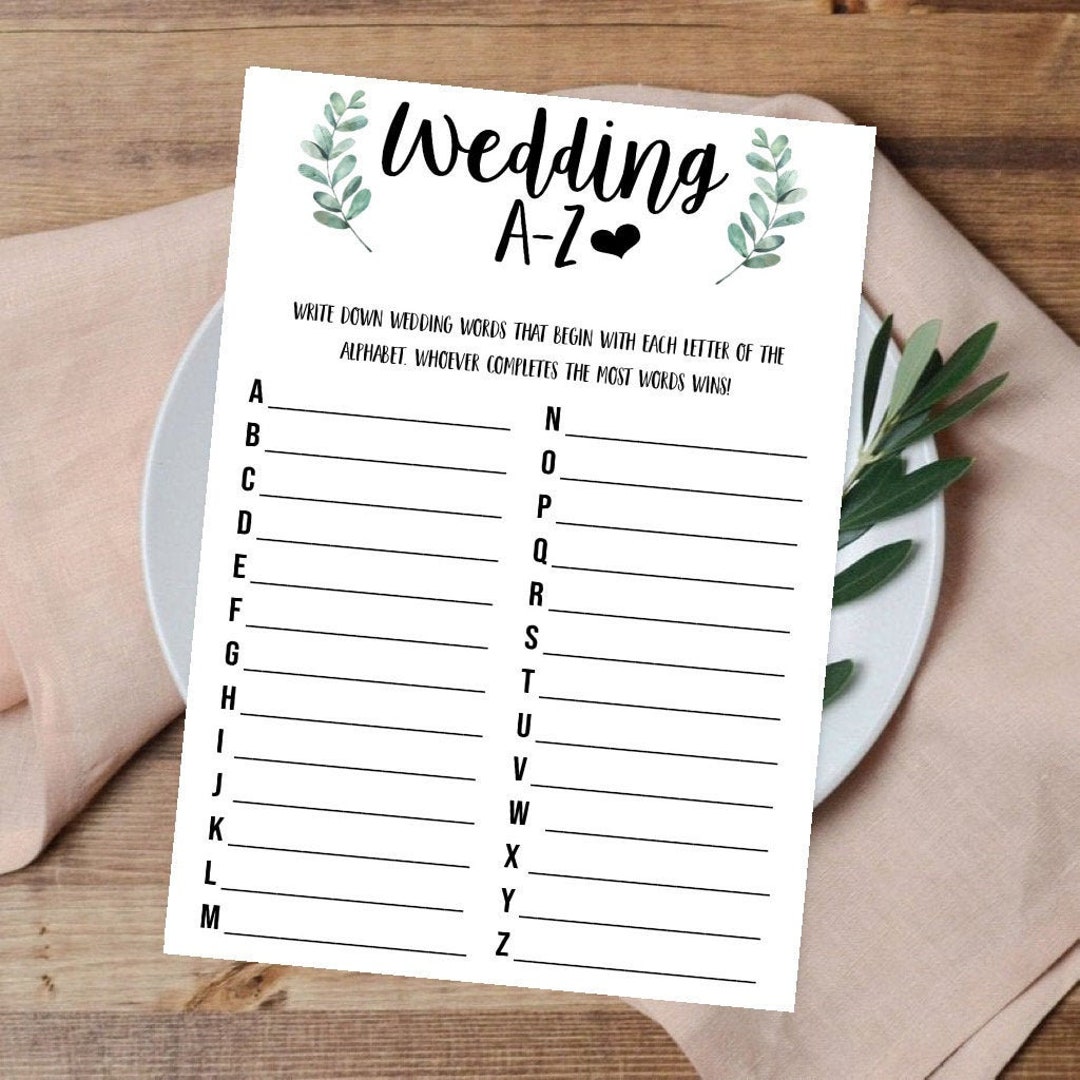 Wedding Abcs/az Bridal Shower Game Digital Print Greenery Etsy
