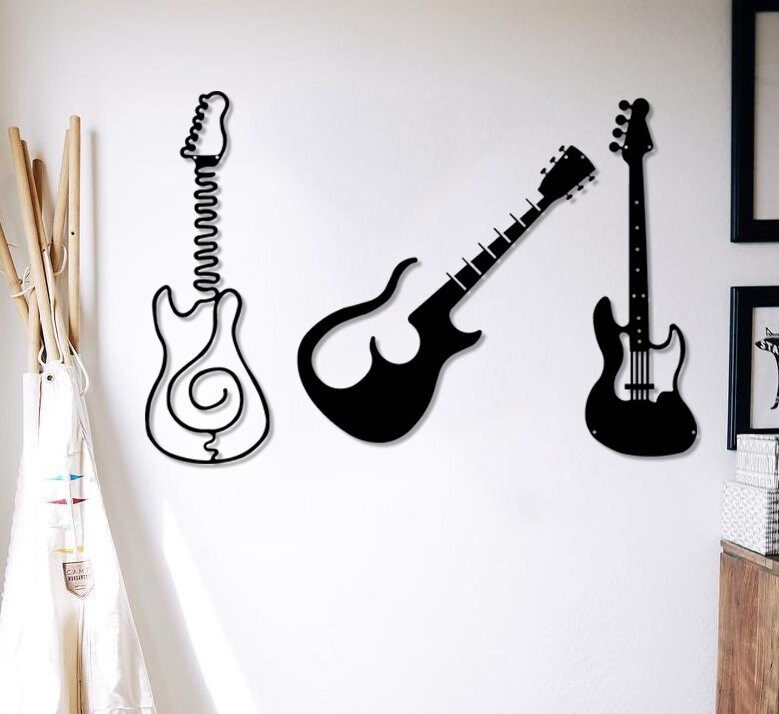 3 Pieces Guitar Metal Wall Decor, Gift For Guitar Player, Lover Gift, Fretboards Sign, Music Studio 