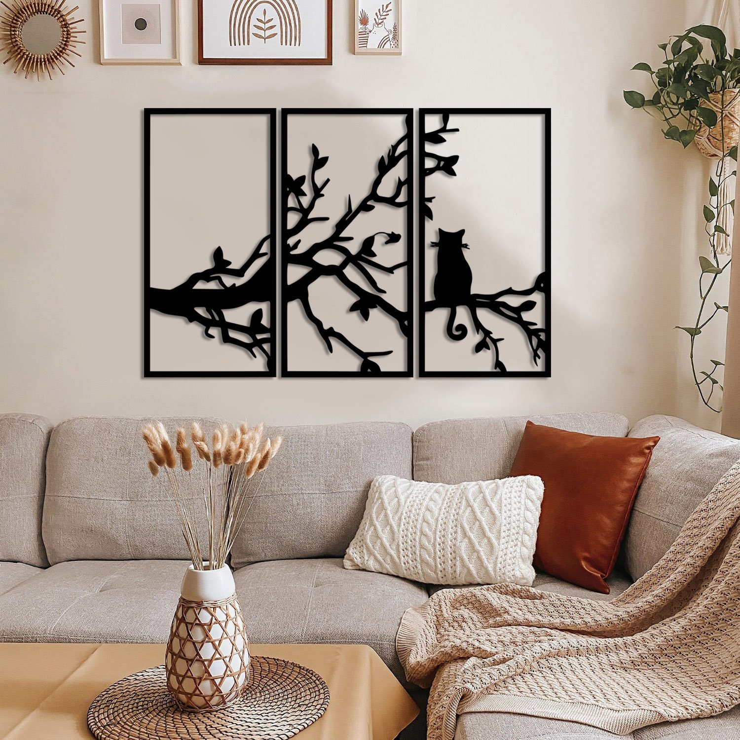 Tree Of Life 3 Panels, Metal Tree Wall Art, Sign, Decor, Pieces Hangings, Home Decoration