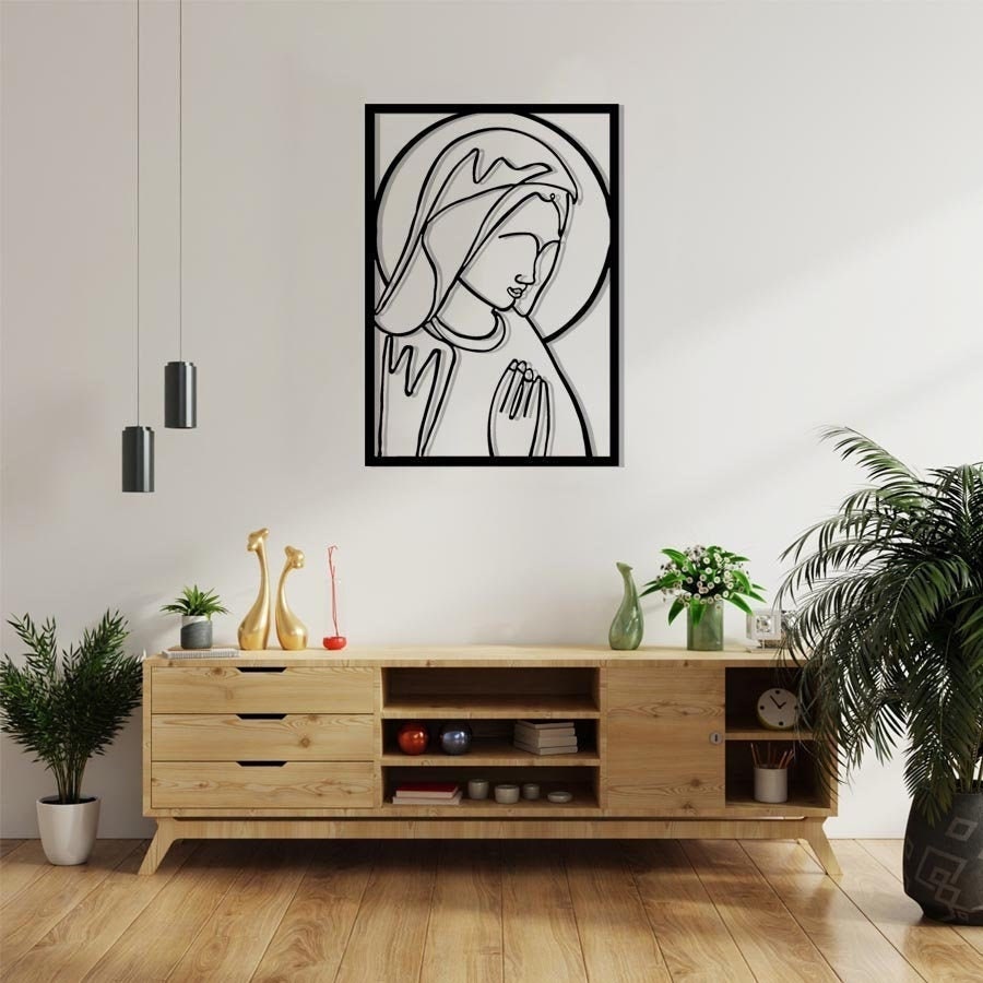 Virgin Mary Metal Wall Decor; Christian Line Art Gift, The Blessed Virgin Decor-Maria Work Decoratio