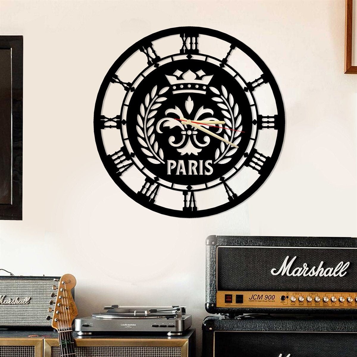 Paris Metal Wall Clock, France Decoration, Roman Numbers, Art, Home Gift, Ø 60cm/24 Inch