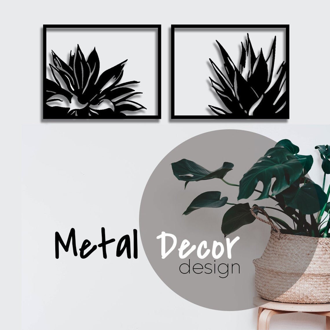 Plant Wall Art, Metal Decor, Large Unique Living Room Home Decor Hangings