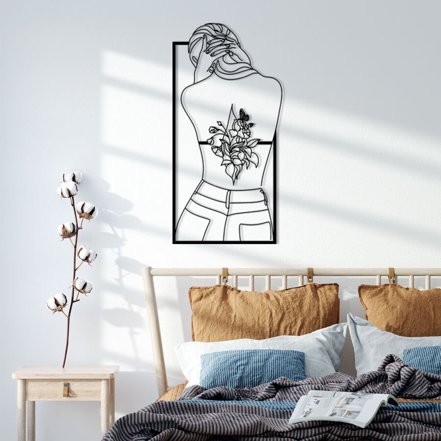 Minimalist Metal Line Art, Modern Wall Decor, Woman Art, Sculpture, Hangings, Metal Artwork