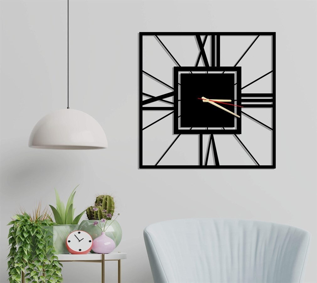 Metal Wall Clock, Symétrique Horlage Murale, Metal Decoration, Roman Numbers, Art, Home Gift