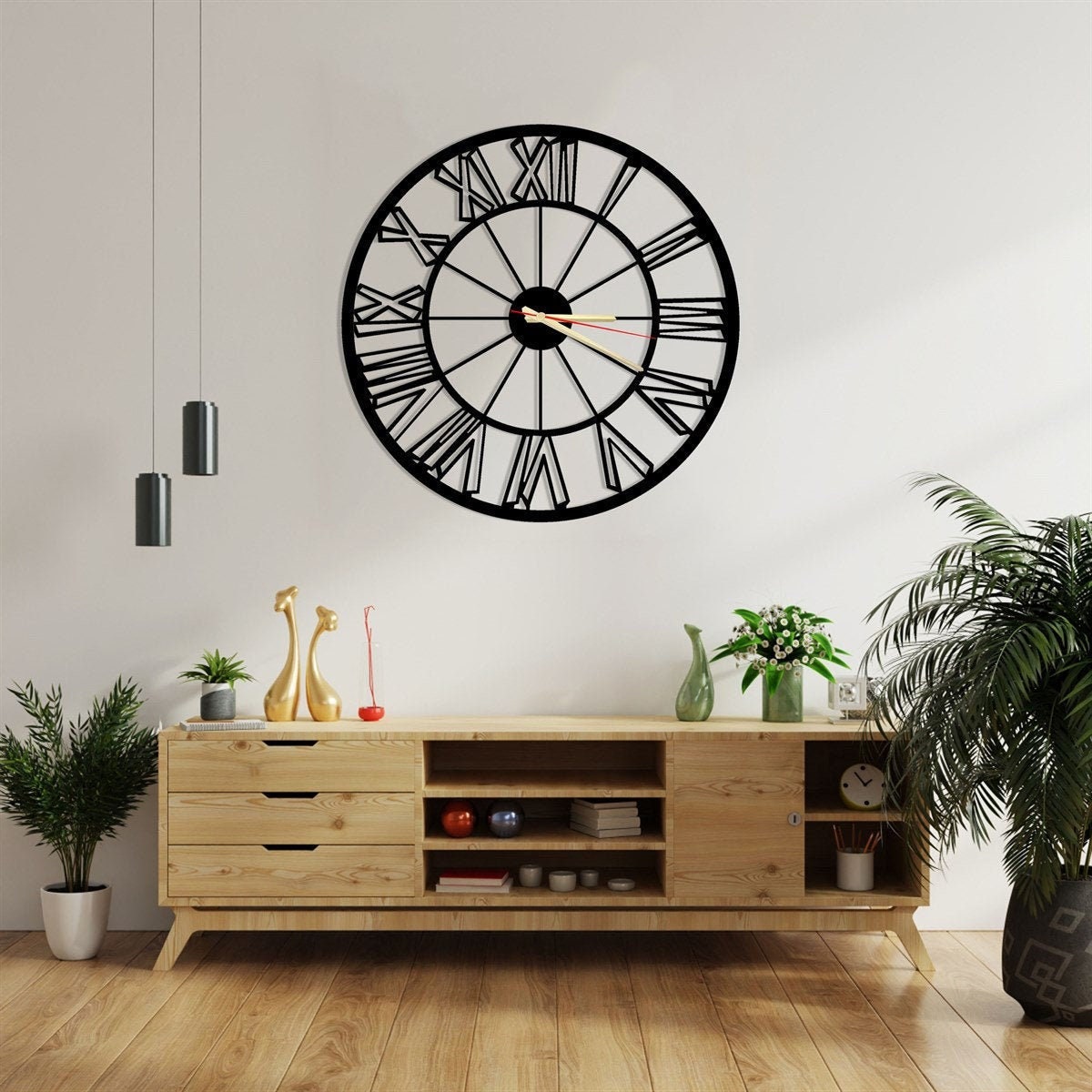Horloge Murale en Métal Astero, Décoration Métal, Chiffre Romain, Art Mural Maison, Cadeau, Ø 60cm/2