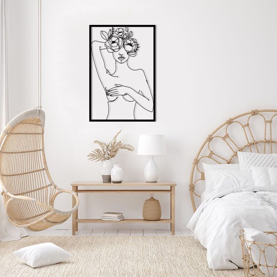 Minimalist Line Art, Flower Head Woman Metal Wall Decor, Home Hangings, Home Art Decor, Bedroom Deco