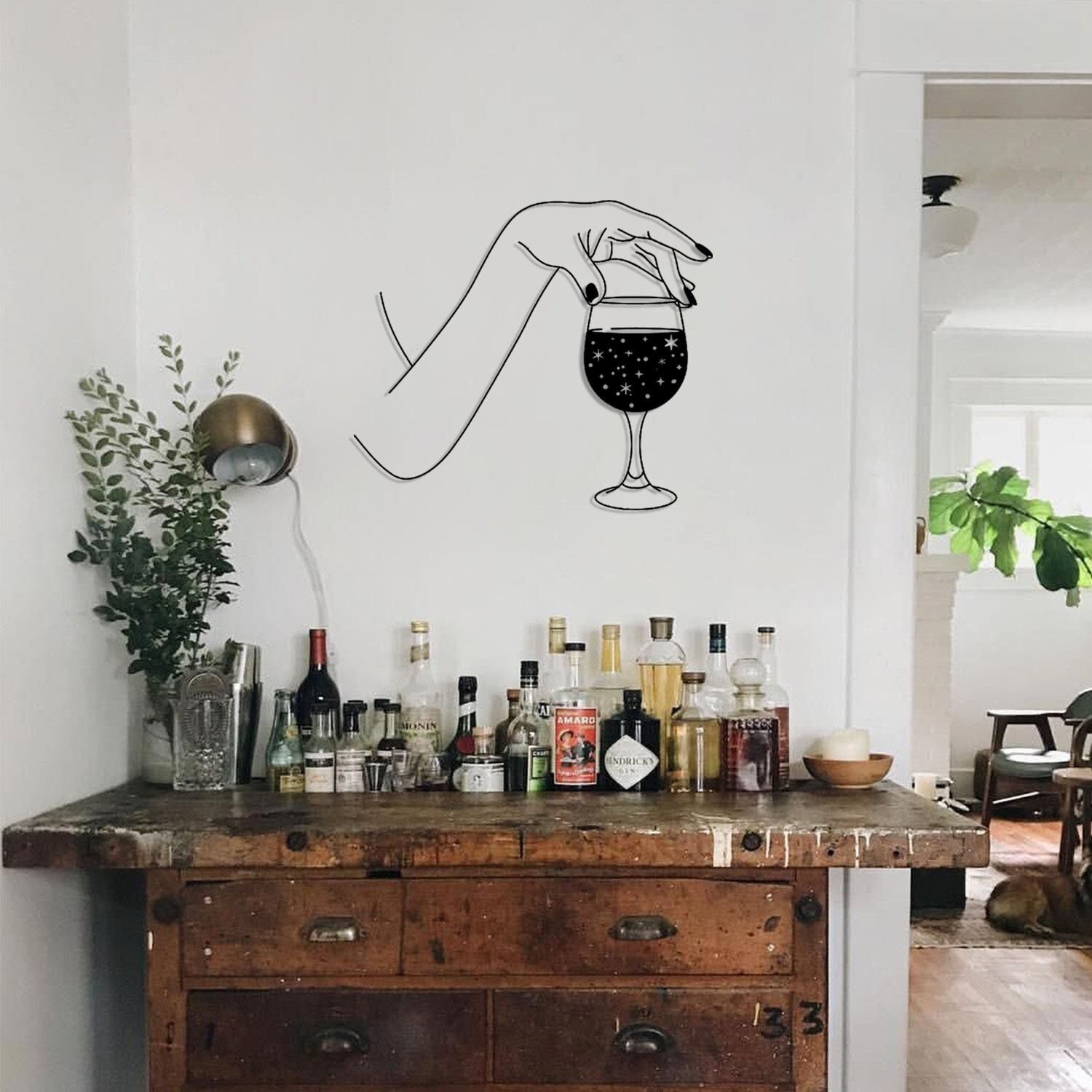 Glass Of Wine Space Metal Wall Art, Decor, Room Decor Living Home Art Decor