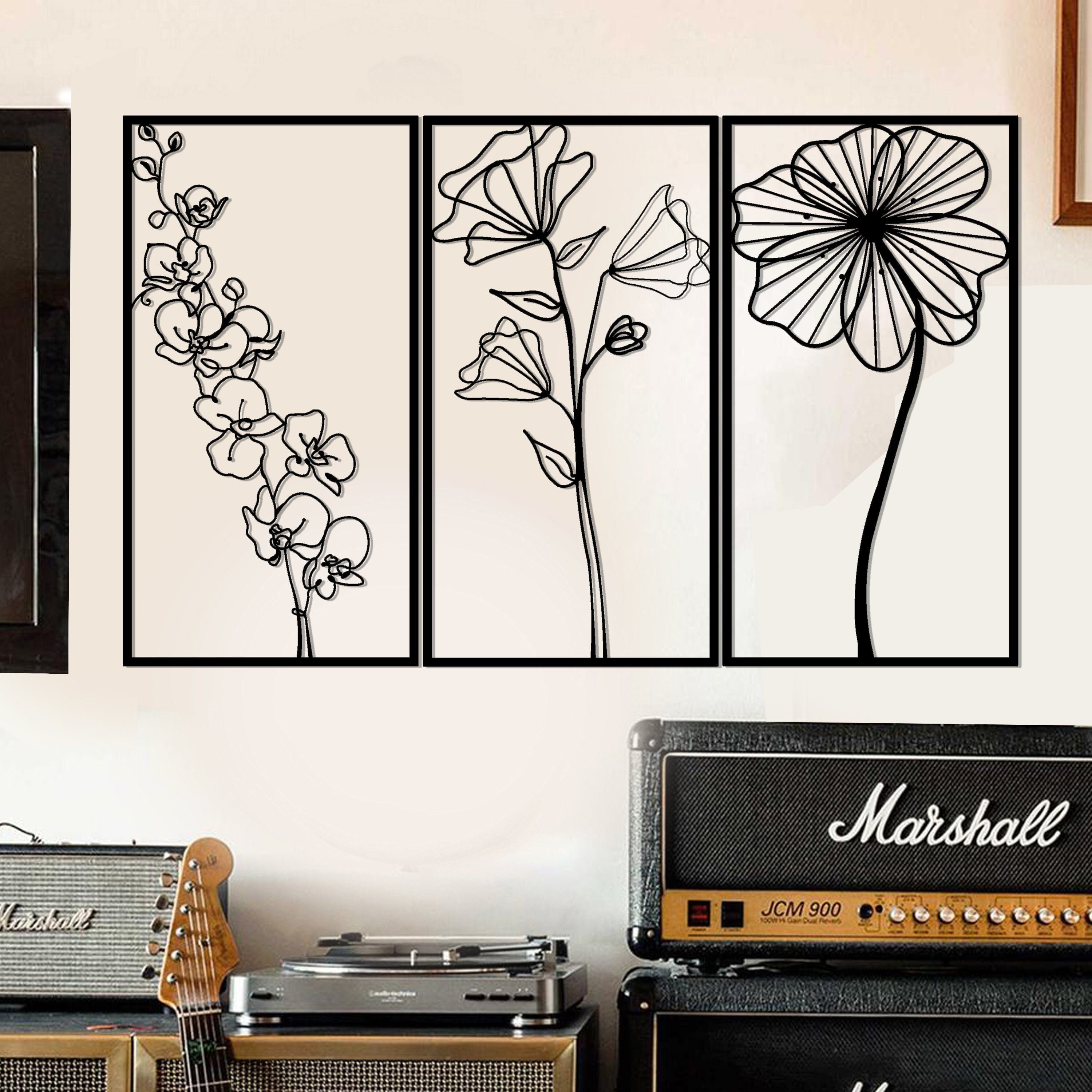 3 Pieces Flower Metal Wall Decor, Large Art Oversized, Home Decor Art, Living Room Hangings