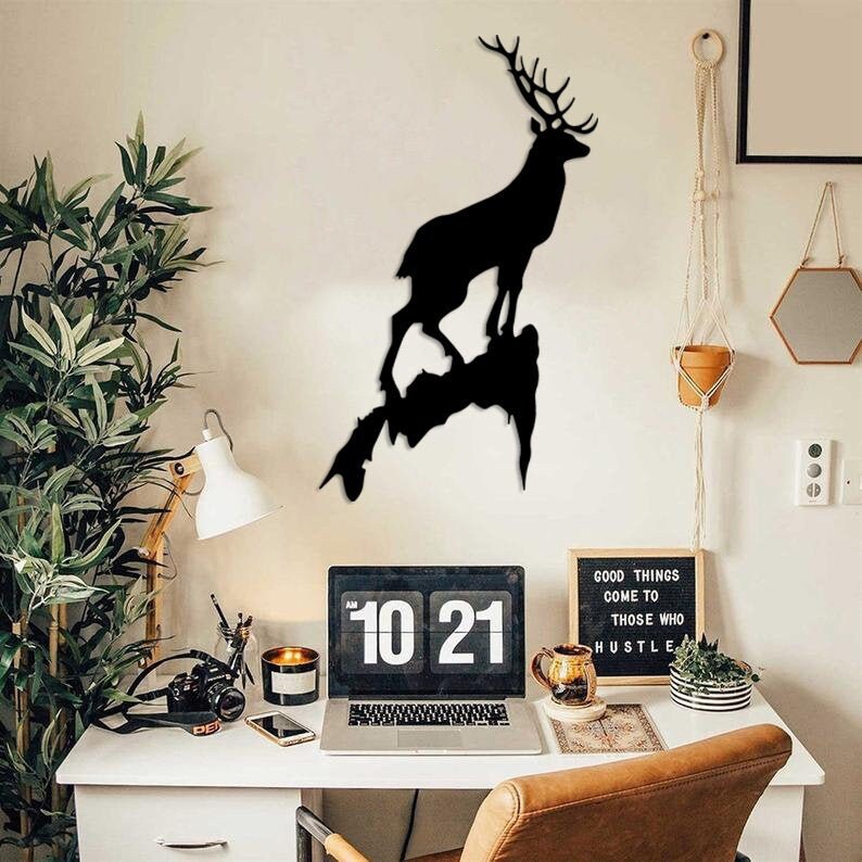 Deer Metal Wall Art , Geometric Decor For A Modern Living Room, Home Art, Decor, Wiewerkz