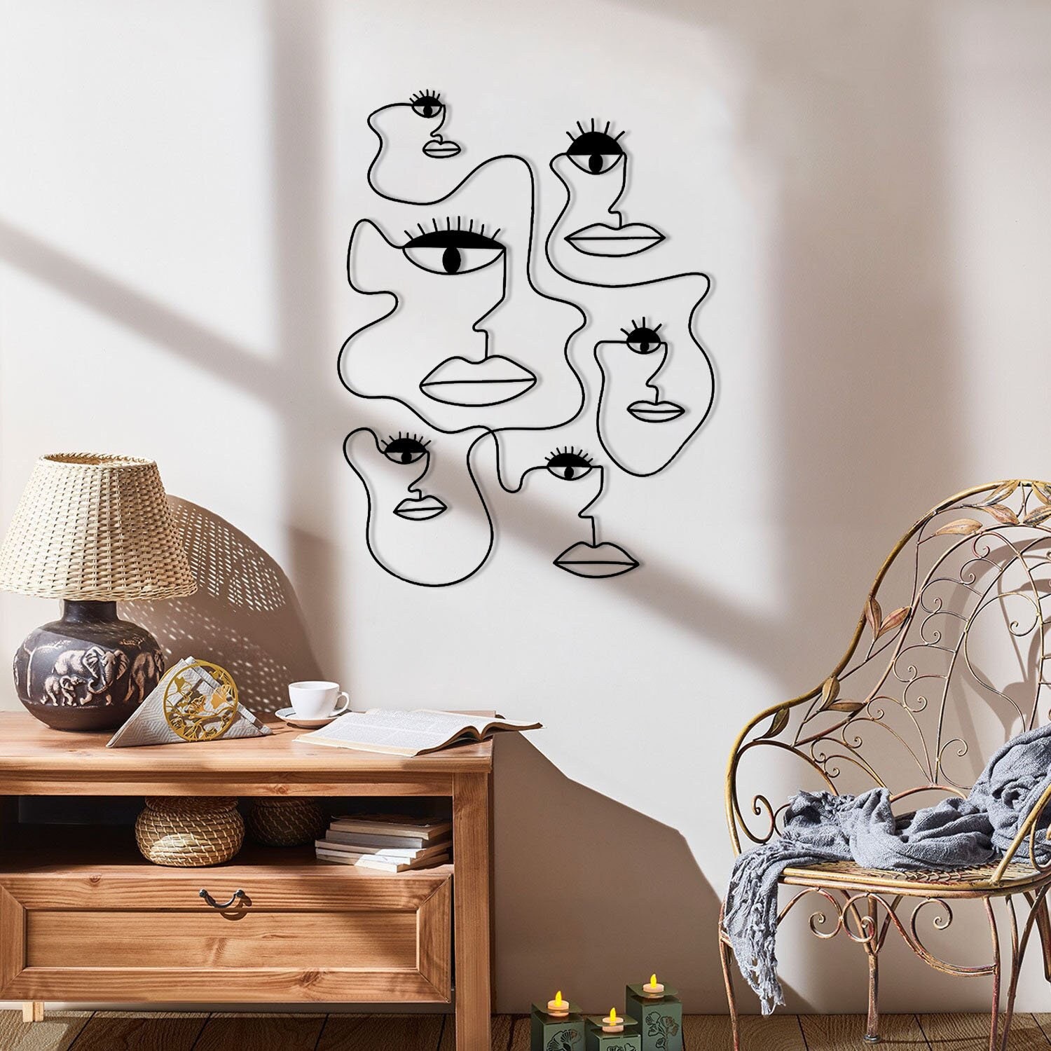 Abstract Face Seamless, Art Abstract Style Wall Decor, Metal Art, Minimalist Art, Bedroom Decor