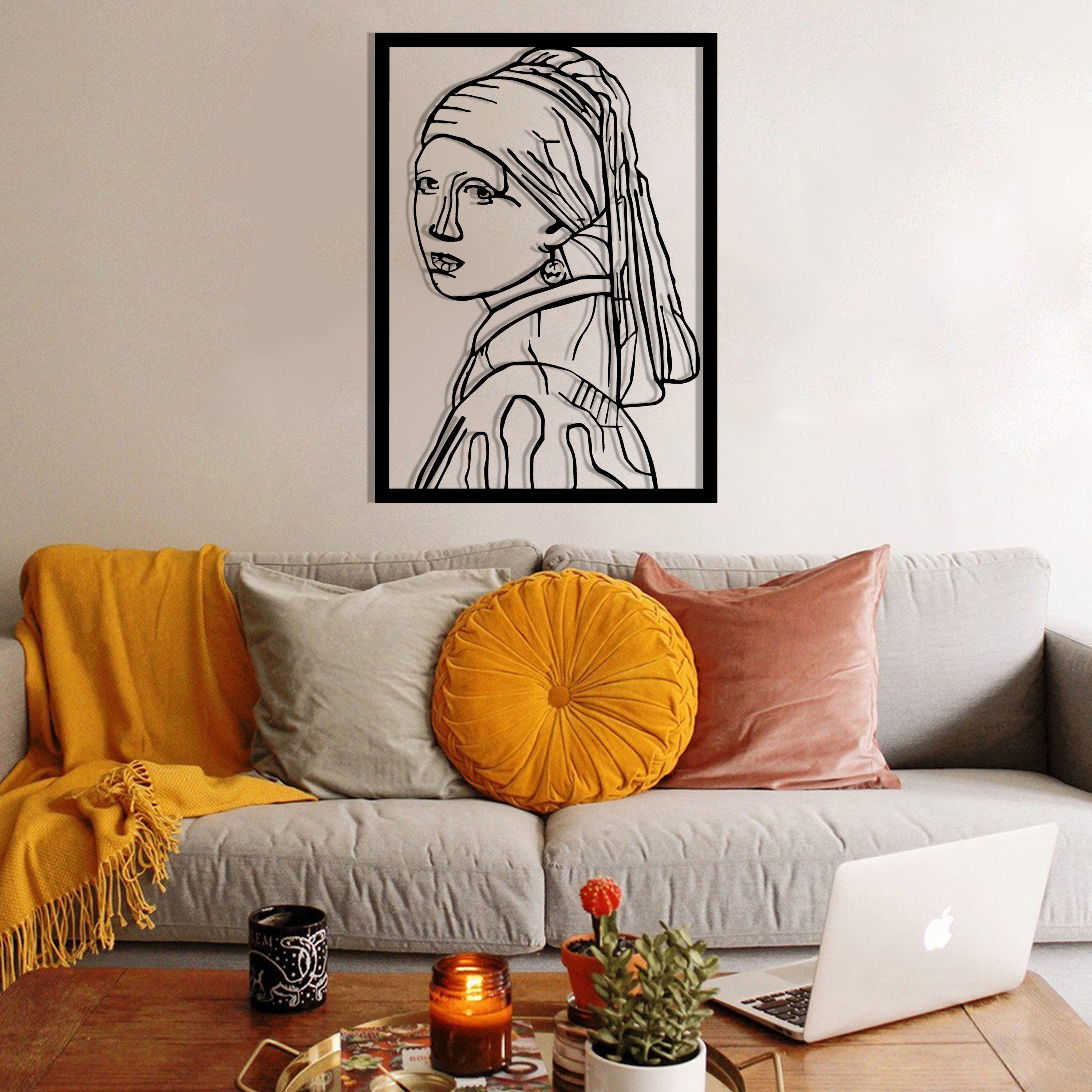 Girl With A Pearl Earring, Large Metal Wall Art, Single Line Female One Metal, Art Decor, Wiewerkz