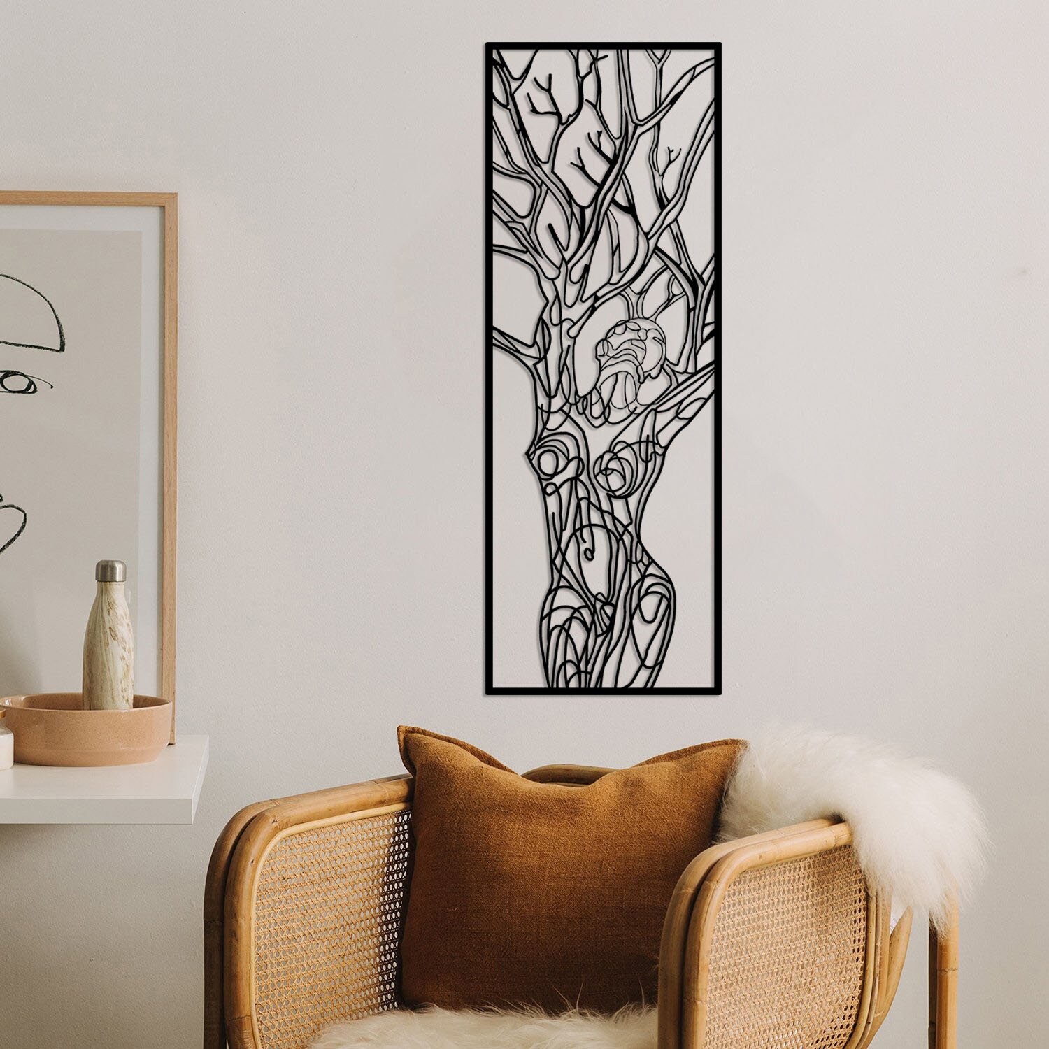 Minimaliste Art Femme, Arbre de Vie, Déco Murale Métal, Conception Esthétique Gothique, Intérieur, M