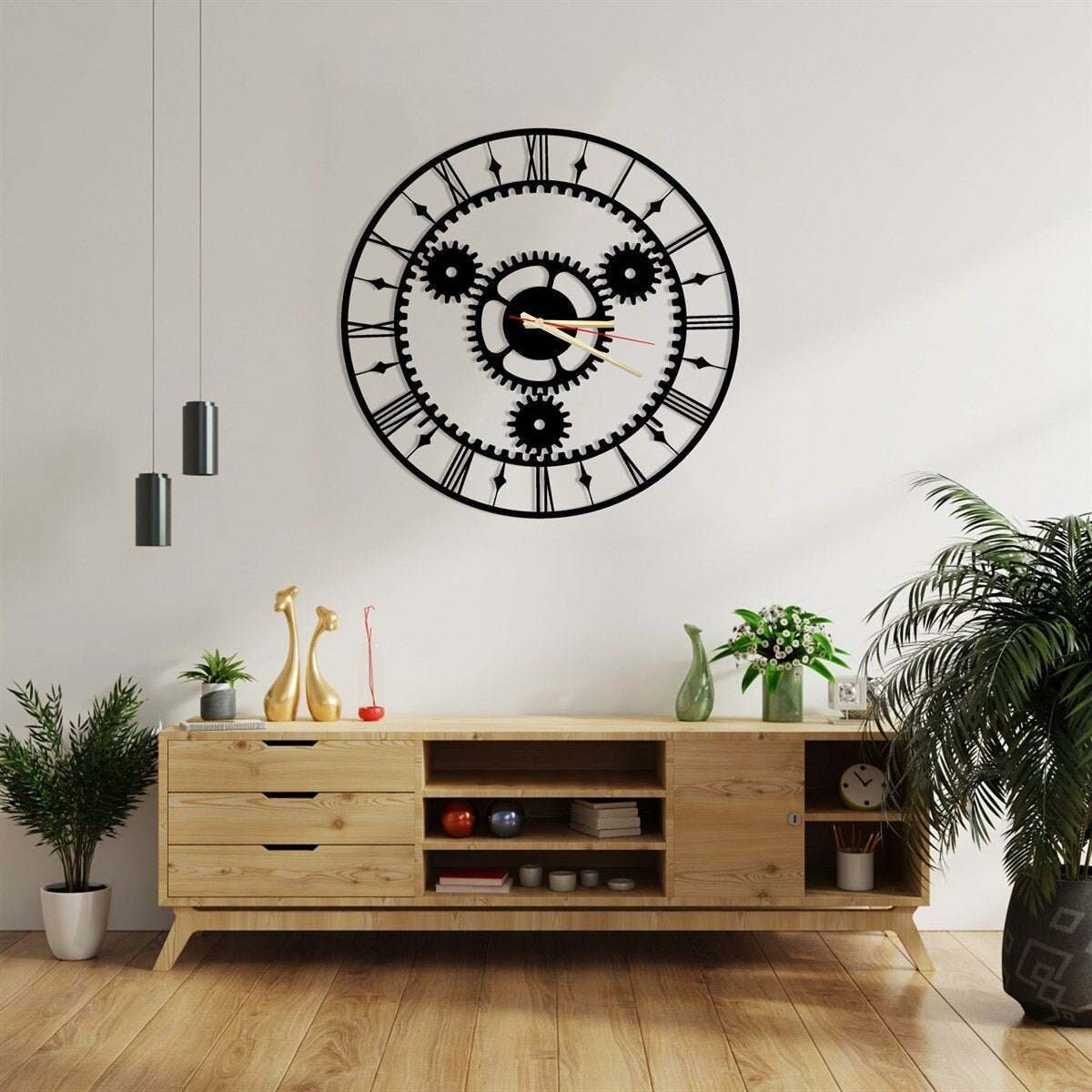 Horloge Murale en Métal Mécanique, Décoration Métal, Chiffre Romain, Art Mural Maison, Cadeau, Ø 60c