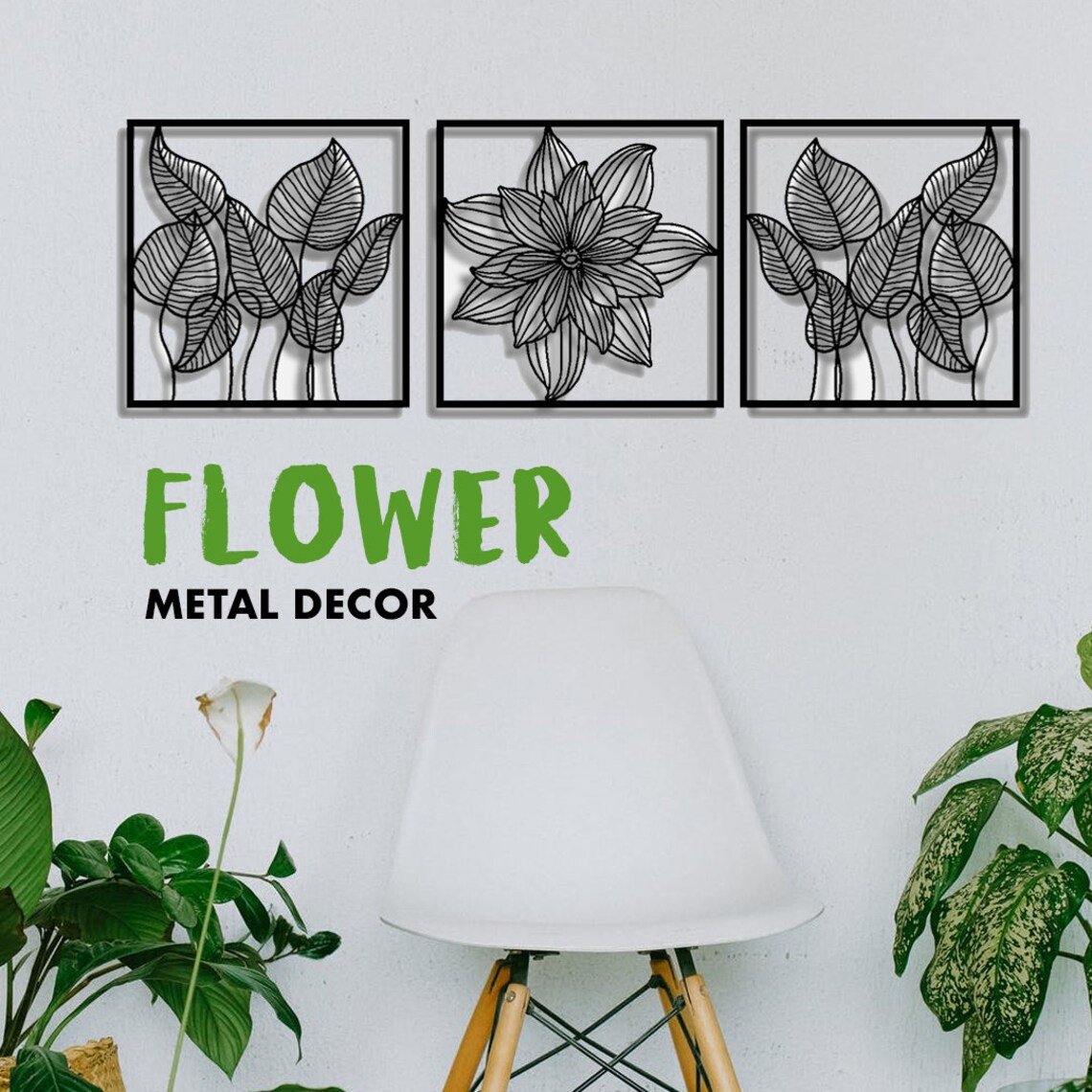 3 Pieces Flower Metal Wall Decor Large Wall Art Oversized Etsy UK