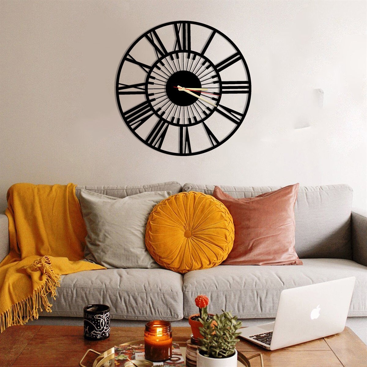 Piano Metal Wall Clock For Home, Decoration, Roman Numbers, Art, Home Gift, Ø 60cm/24 Inch