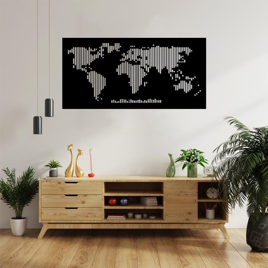 striped Map - Metal World Map, Wall Decor, Art, Sign, Housewarming Gift, Hangings