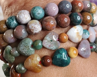 Handmade Ocean Jasper Beaded Bracelet: Natural Gemstone Boho Jewelry