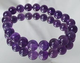 Pulsera de cuentas redondas de cristal de amatista natural de calidad morada