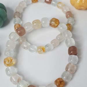 Topaz Multi Colored Crystal Gemstone Barrel Bead Bracelet