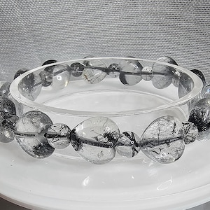 Black Tourmaline In Quartz Crystal Heart Bracelet | Protection Bracelet| Handcrafted Jewelry | Bracelet For Women | Gifts