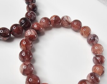 Natural Fire Quartz Crystal Bracelet: Round Bead Jewelry (8mm)