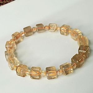 High Quality Golden Rutile in Quartz Cube Crystal Gemstone Bead Jewelry Bracelet