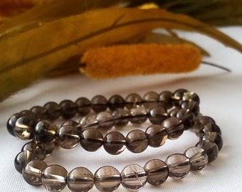 Smokey Quartz 8 MM Crystal Jewelry Bracelet. Gemstone Bead Bracelet.