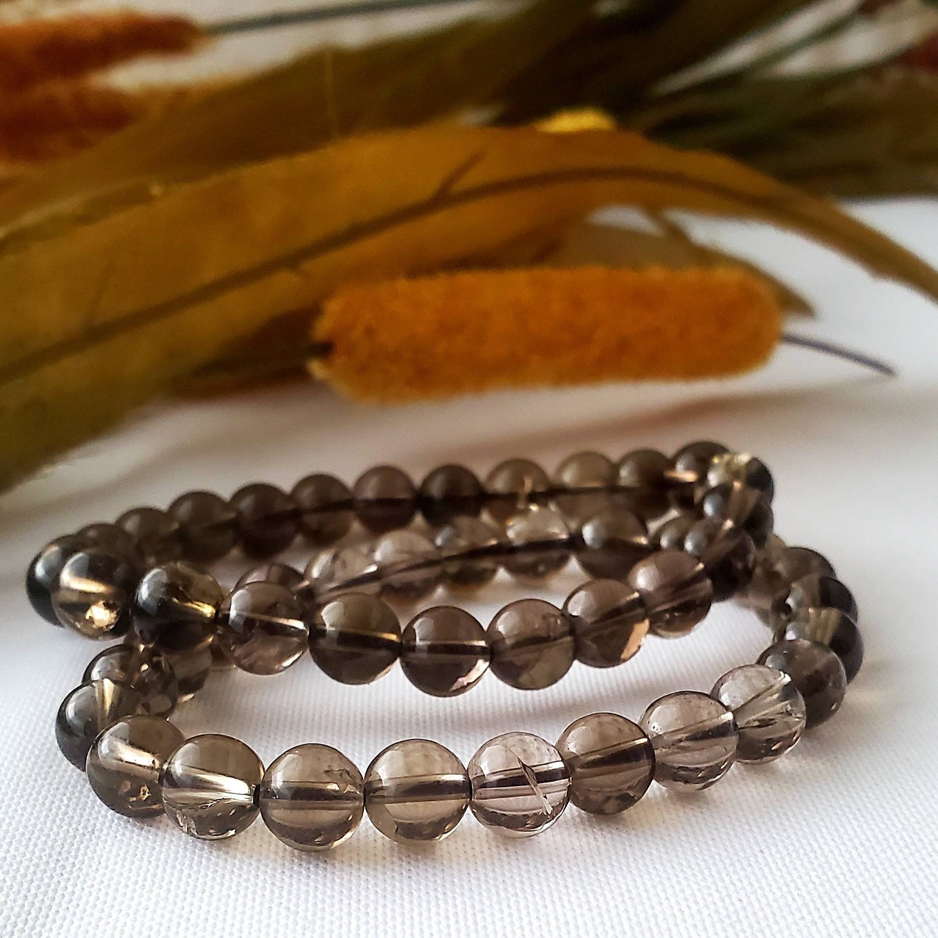 Smokey Quartz 8 MM Crystal Jewelry Bracelet. Gemstone Bead Bracelet.