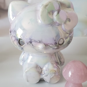 Aura Howlite Hi Kitty All Natural Crystal Carving Statue