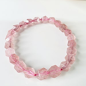 Strawberry Quartz Bracelet – Diamond Faceted Gemstone Beads – Love, Joy & Emotional Healing – Handmade Crystal Gift