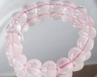 Heart Rose Quartz Crystal Bracelet With Pink | Gemstone Handmade Jewelry | Protection And Love Bracelet | Birthday