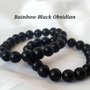 Rainbow Black Obsidian 10mm Crystal Gemstone Jewelry Bead Bracelet