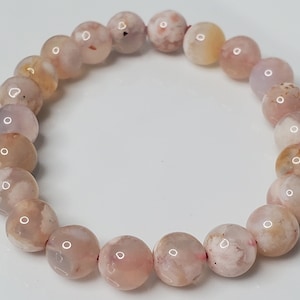 All Natural Flower Agate 8MM Crystal Stone Jewelry Bracelet. Manifestation Gemstone Bracelet