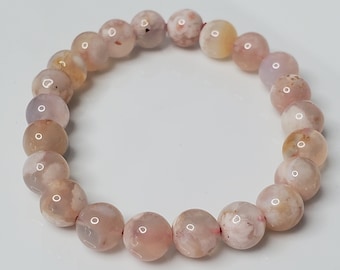 All Natural Flower Agate 8MM Crystal Stone Jewelry Bracelet. Manifestation Gemstone Bracelet