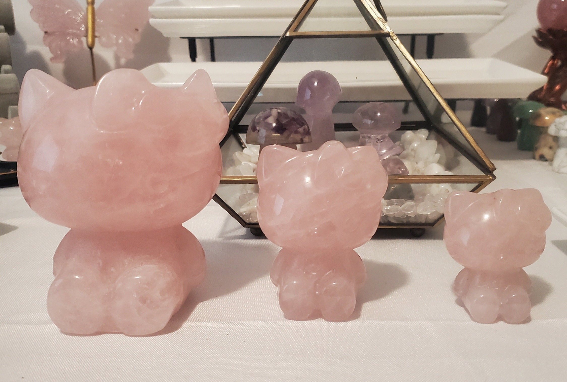 All Natural Rose Quartz "Hi Kitty" in 3 sizes