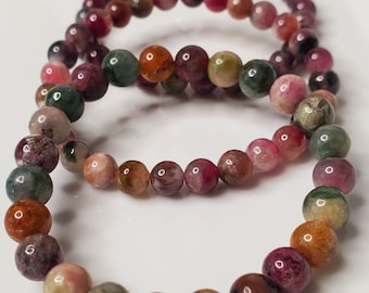 Watermelon Tourmaline Crystal Gemstone Bead Bracelet